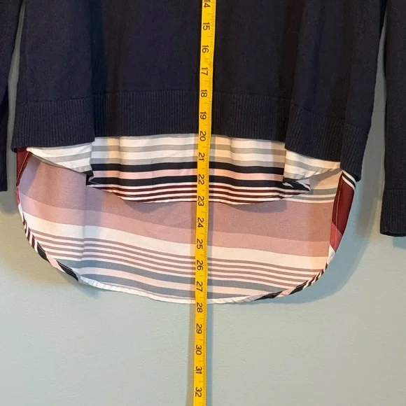 Market & Spruce Navy Sweater with Maroon, Pink and White Stripes - Picture 5 of 6
